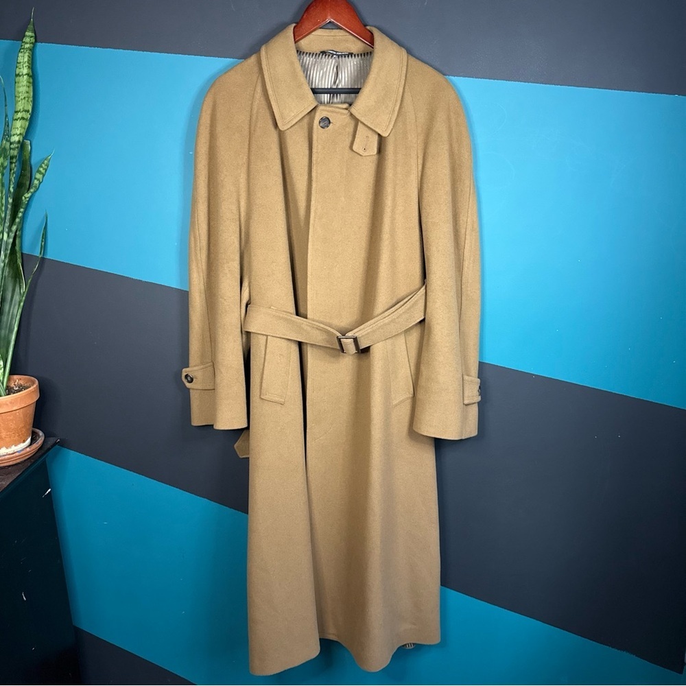 Premiata Men's Wool Cashmere Camel Trench Coat size 42R Union made Vintage